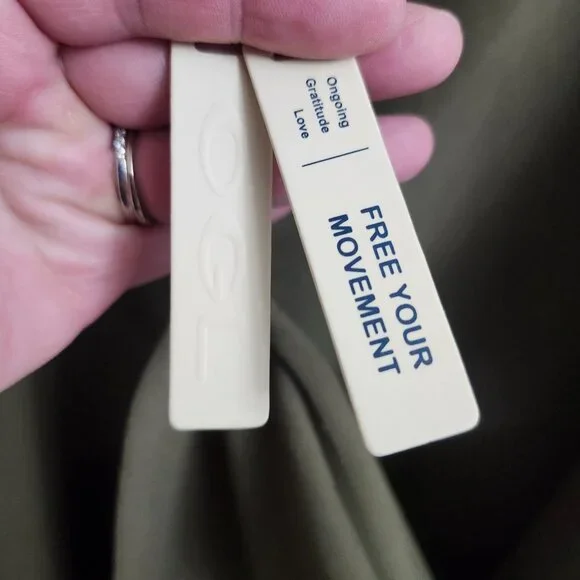 OGL Move Mockneck Tucks Slim Fit Midi Length Dress Ruched Olive Green Size M NEW - Picture 12 of 16